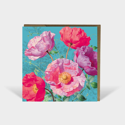 Floral Botanical Open Card Birthday Occasion Poppy Green