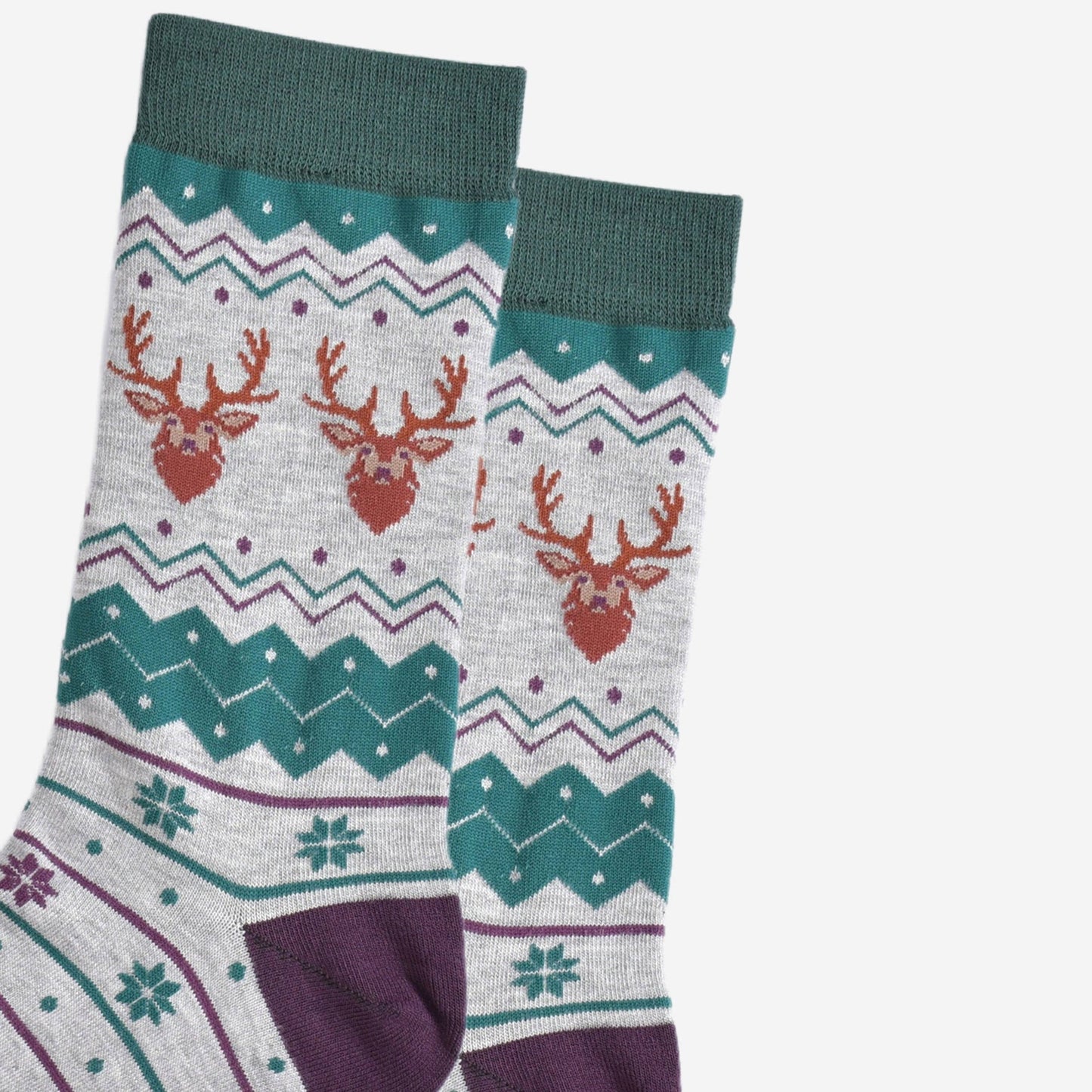 Men's Bamboo Socks - Grey/Green, Stag Fair Isle