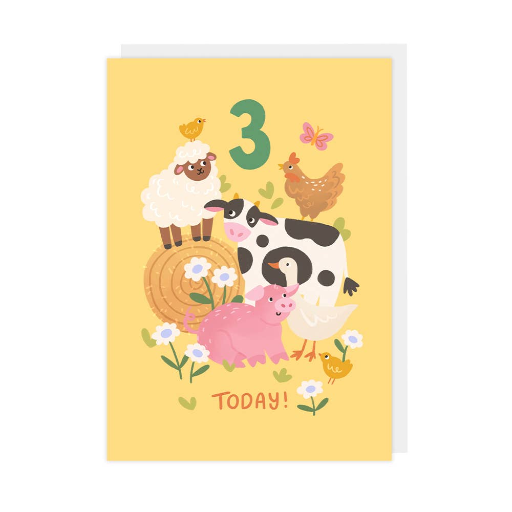 Children’s 3rd Birthday Card – Farm Animal Design