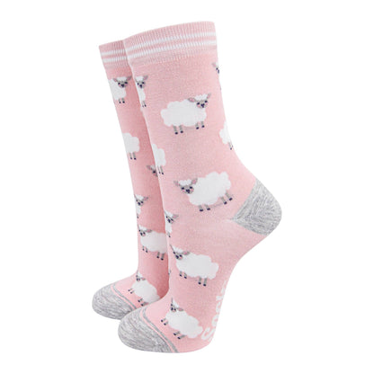 Women's Bamboo Socks - Light Pink/Grey Marl, Sheep