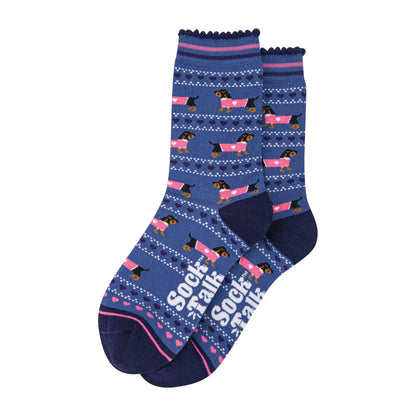 Women's Bamboo Socks - Blue/Navy, Sausage Dogs Fair Isle