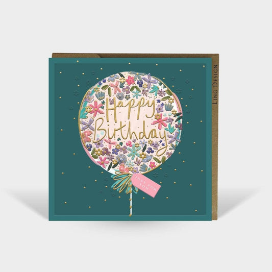 Balloon Flowers Birthday Card for Her Friend Embos Foil