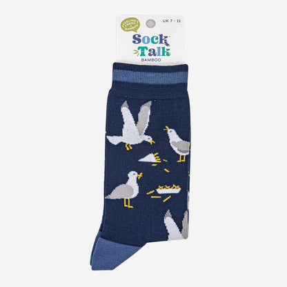 Men's Bamboo Socks - Navy Blue/Denim Blue, Seagulls