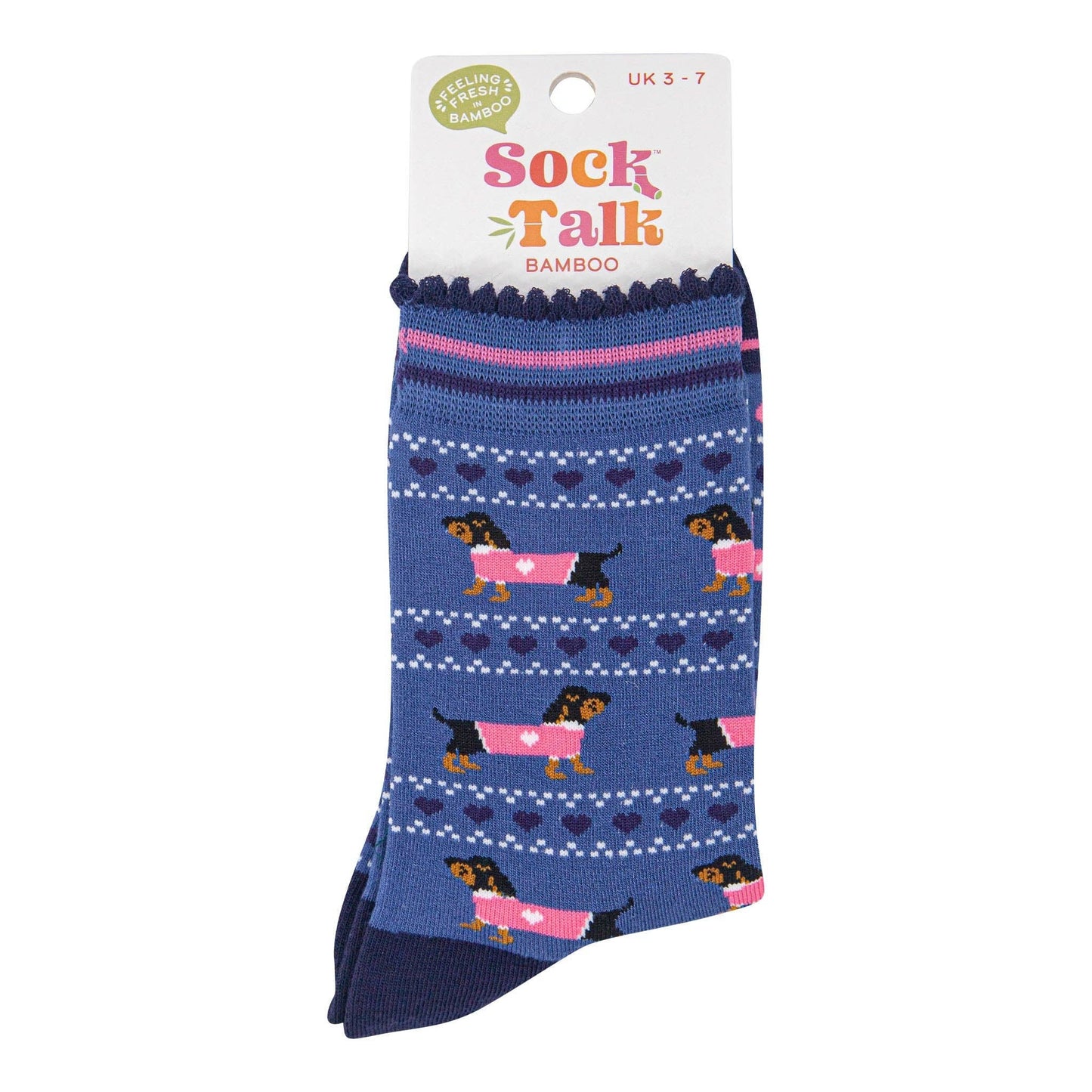 Women's Bamboo Socks - Blue/Navy, Sausage Dogs Fair Isle