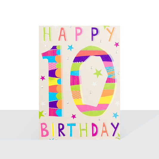 Happy 10th Birthday card - Neon brights