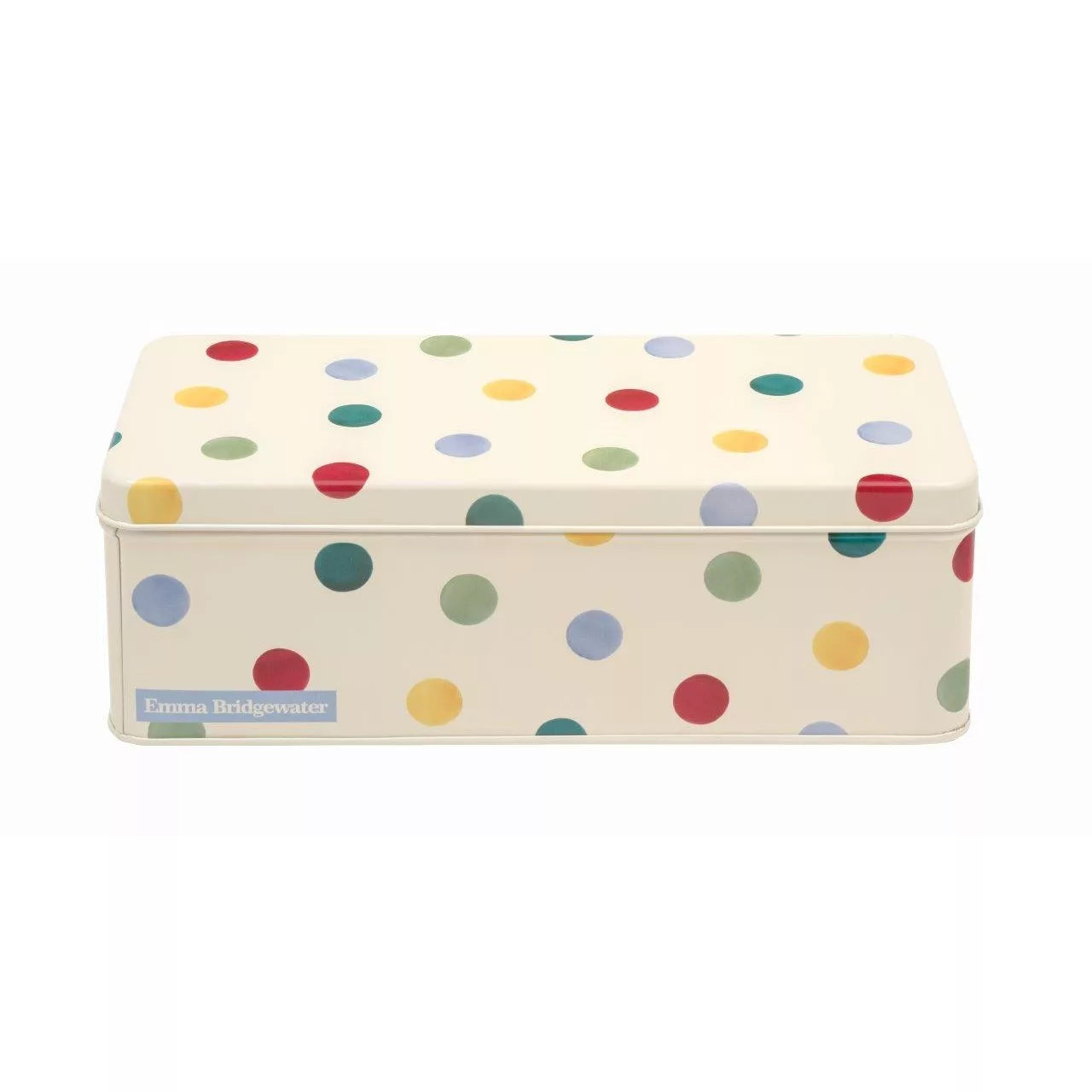 Emma Bridgewater large rectangle tin - polka dot - filled with tea & biscuits