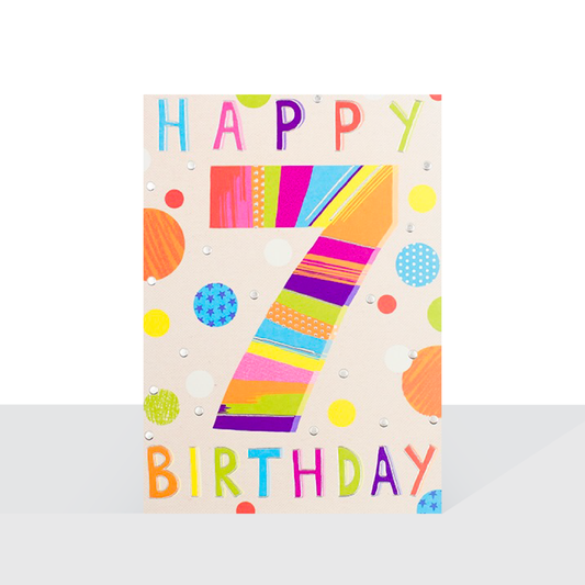 Happy 7th Birthday card - Neon brights