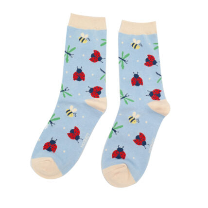 Bamboo socks - light blue bugs