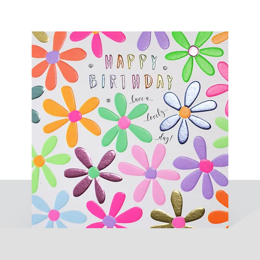 Happy birthday, bright flowers card