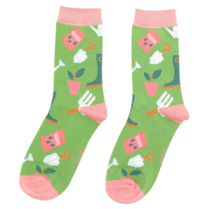 Bamboo socks - Gardening green/pink