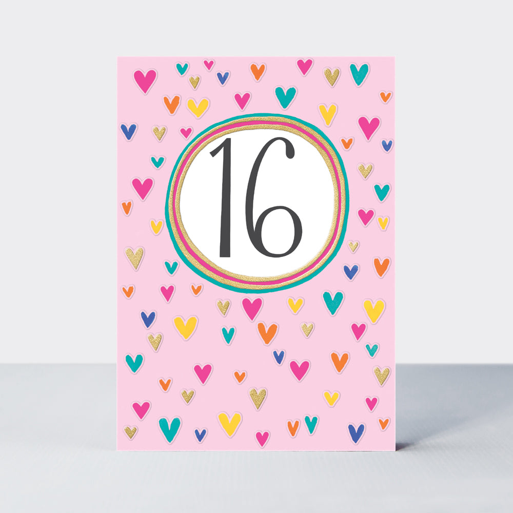 16th birthday hearts - girls card