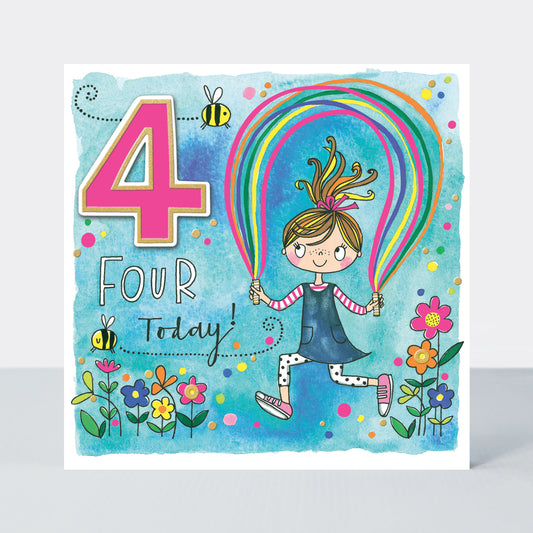 4th birthday skipping girl - Rachel Ellen Chatterbox card