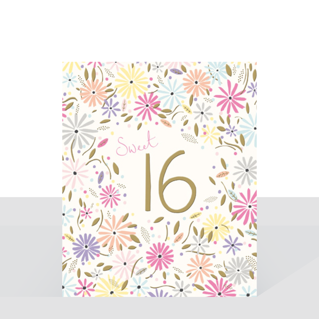 Sweet 16 bright flowers - Woodmansterne card