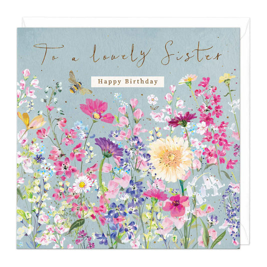 Lovely sister birthday floral meadow - card
