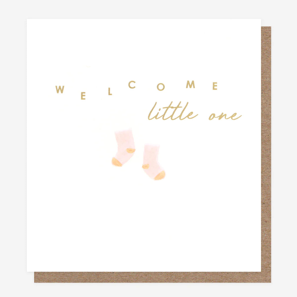 Welcome little one, pink socks - Caroline Gardner card