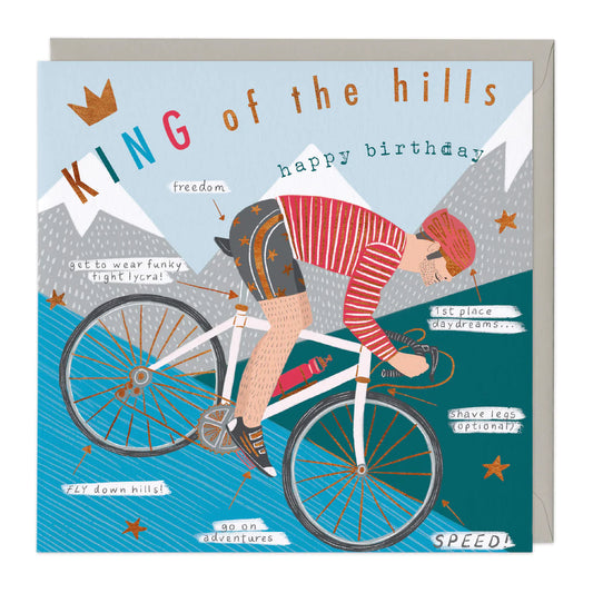 Happy Birthday, king of the hills, cycling - card