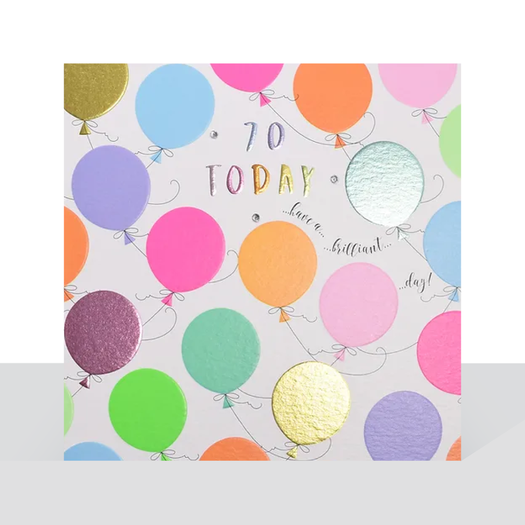 70th birthday, bright balloons card