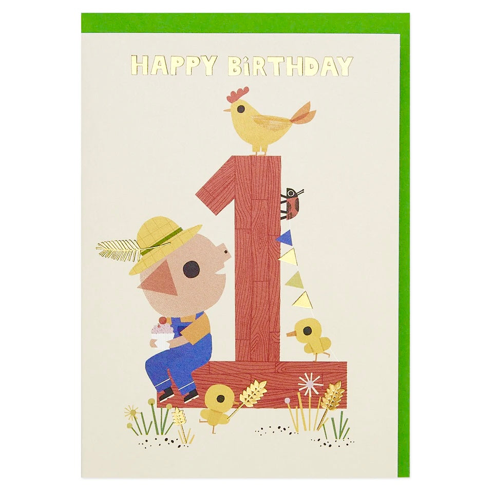 Farmer piggy age 1 card