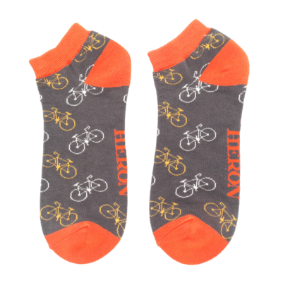 Men’s bamboo trainer socks - charcoal/orange bikes