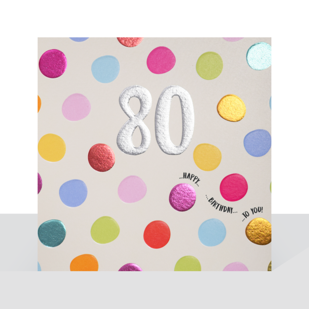 Happy 80th birthday, metallic bright spots card