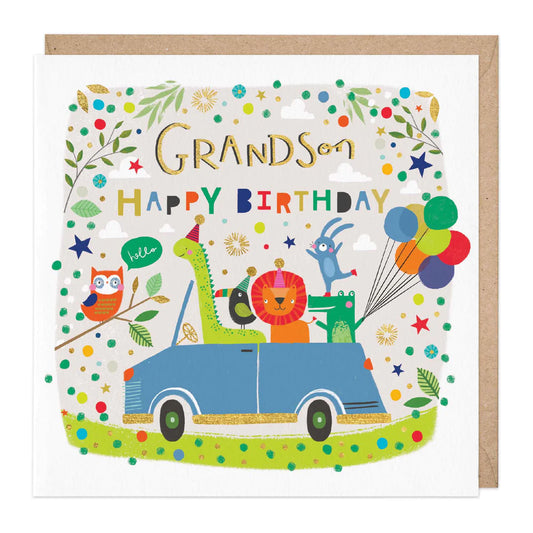 Grandson birthday animal safari car - card