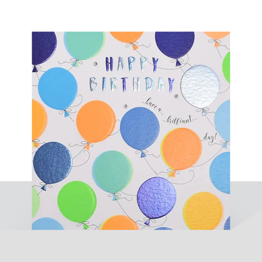 Happy birthday, neon balloons card