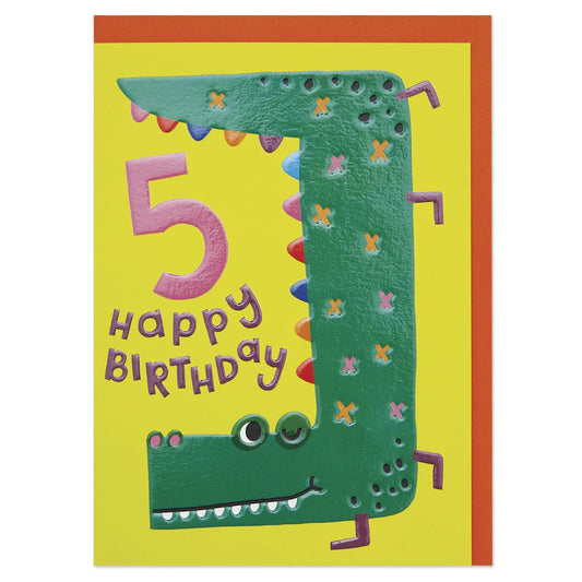 Smiley crocodile age 5 card