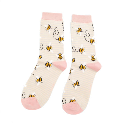 Bamboo socks - cream stripe bees