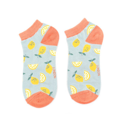 Bamboo trainer socks - powder blue lemons