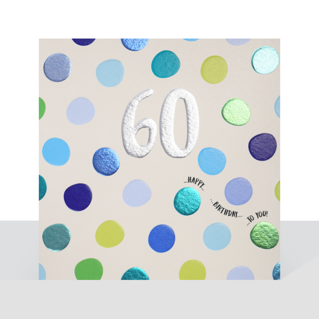 Happy 60th birthday, metallic blue spots card