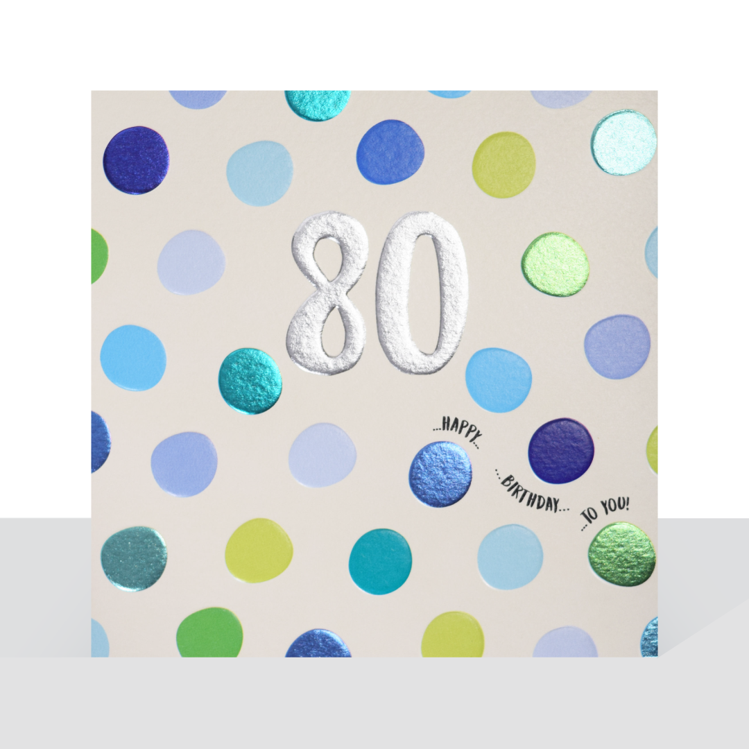 Happy 80th birthday, metallic spots card