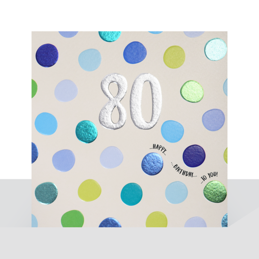 Happy 80th birthday, metallic spots card