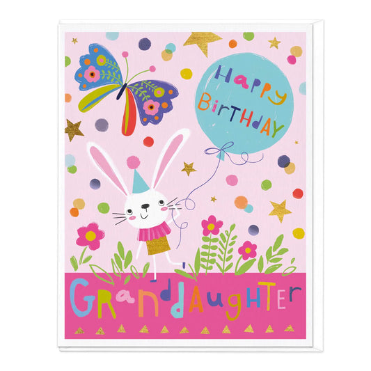 Granddaughter birthday bunny balloon - card
