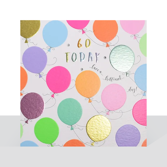 60th birthday, bright balloons card