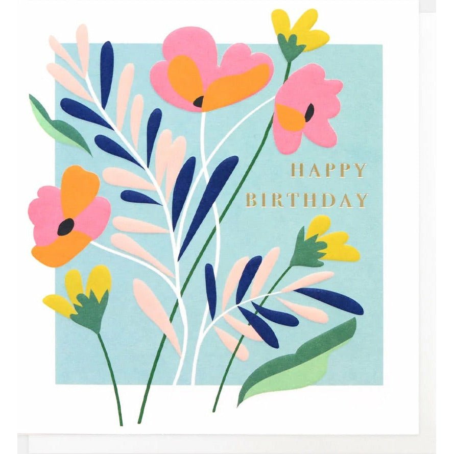 Birthday blue floral - card