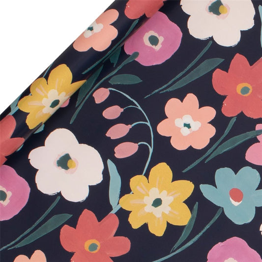 Navy floral 4m roll wrap