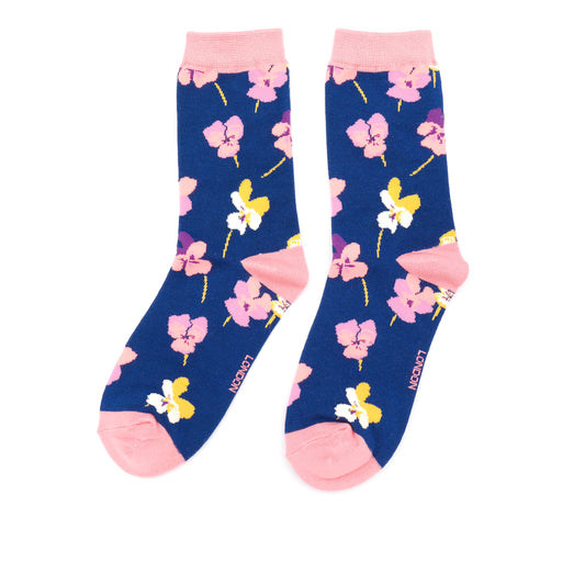 Ladies bamboo socks - violas, navy