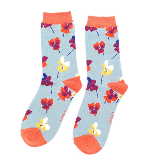 Ladies bamboo socks - violas, denim