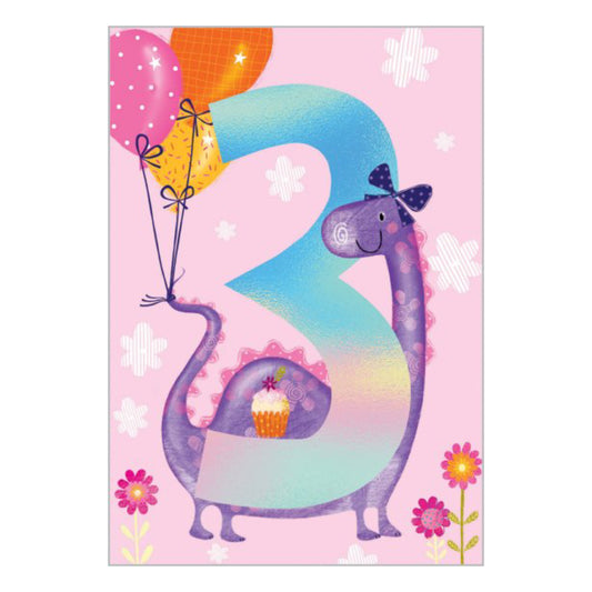 3 holographic birthday dino - card