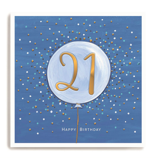 21st blue balloon - card