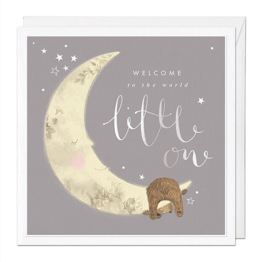 Welcome little one moon + bear - large card