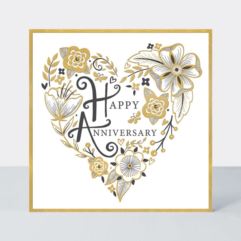 Happy anniversary floral heart - card