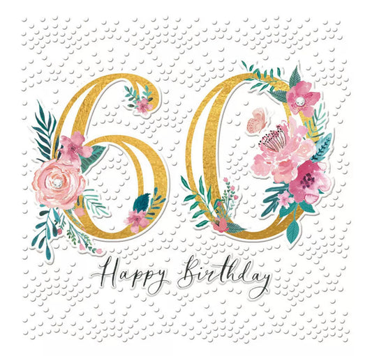 Luxury floral embossed 60th birthday - card