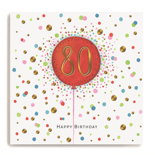 80th birthday red balloon - card