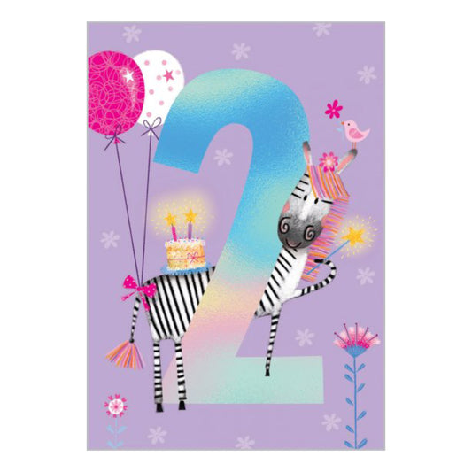 2 holographic birthday zebra - card