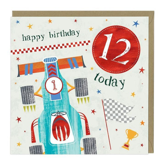 12 today boys racing car - card