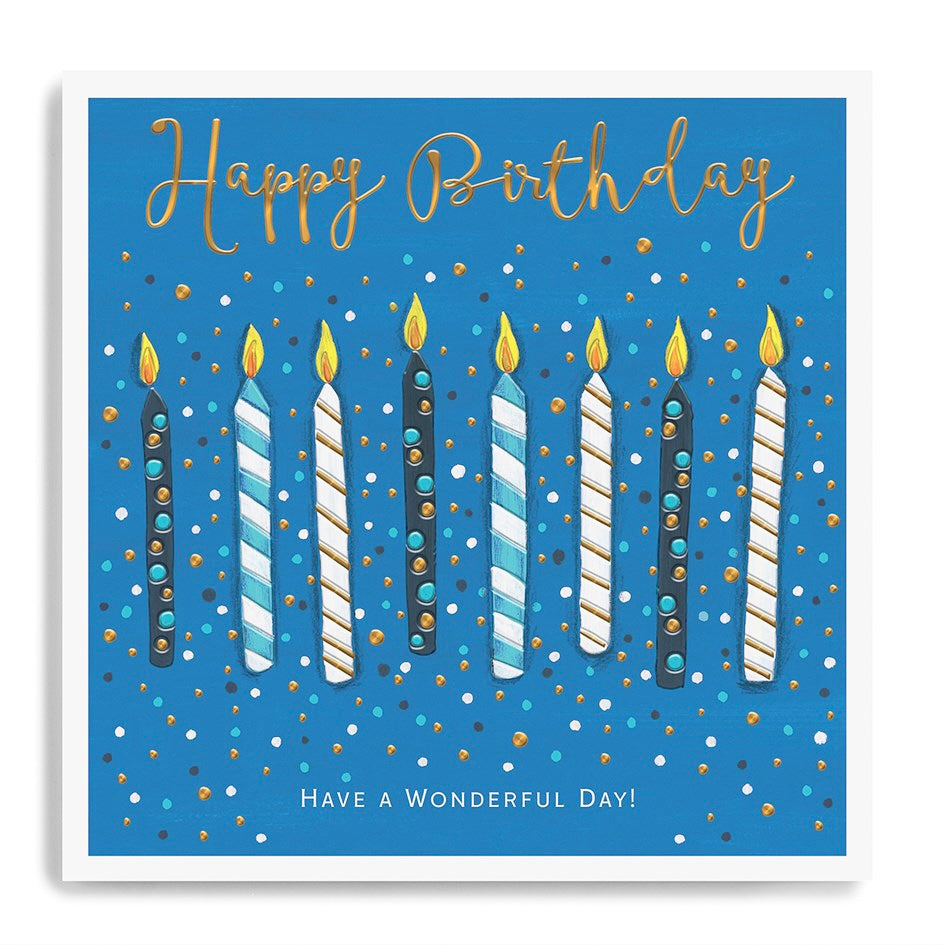 Blue candles, happy birthday - card