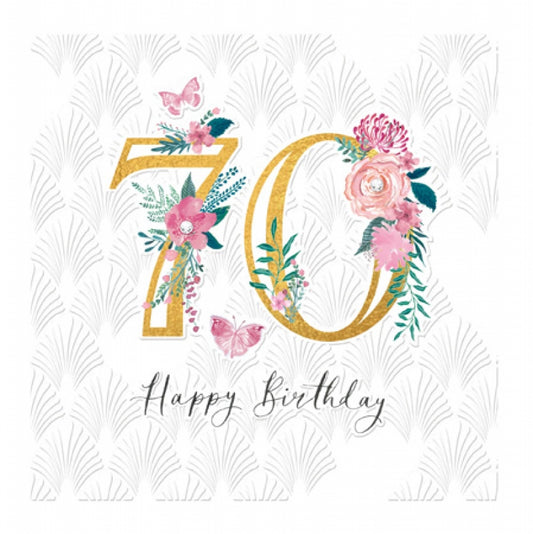 Luxury floral embossed 70th birthday - card