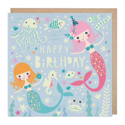 Happy birthday Mermaids, glow in the dark - card