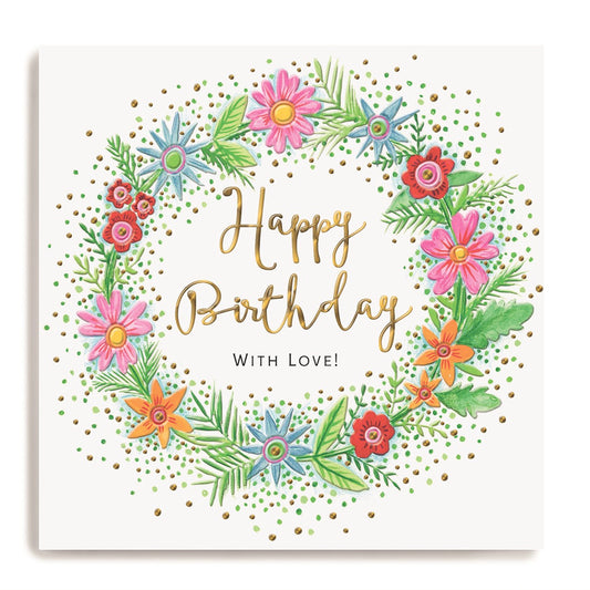 Happy birthday flower wreath  - card